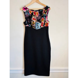 Ted Baker Floral Sheath Dress Black Pink Size Small